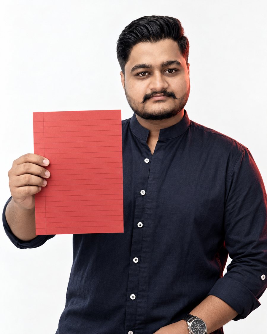 Dwarkesh holding up a red ledger sheet